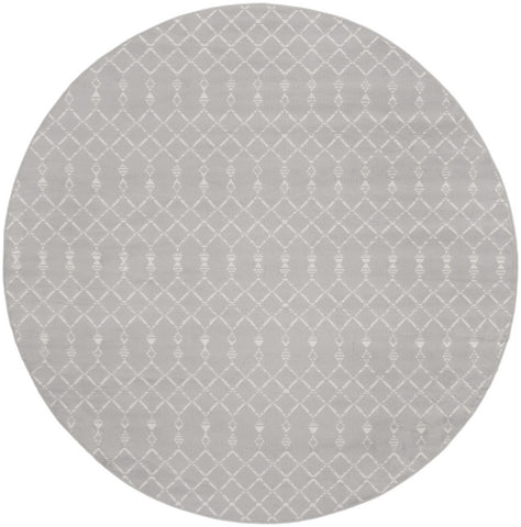 8' Gray and Ivory Geometric Round Rug