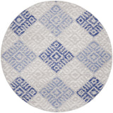 8' Beige Blue and Gray Geometric Round Rug