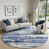 8' Ivory and Navy Blue Abstract Round Rug