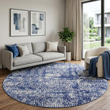 8' Ivory and Navy Blue Abstract Round Rug