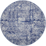 8' Ivory and Navy Blue Abstract Round Rug