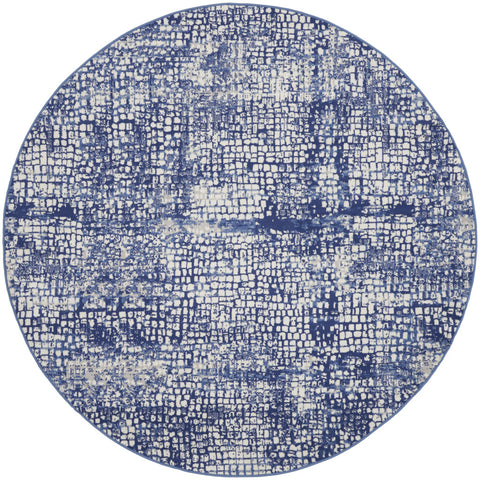 8' Ivory and Navy Blue Abstract Round Rug