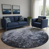 8' Light Blue Black And Gray Abstract Round Rug