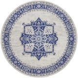 8' Ivory and Blue Floral Round Rug