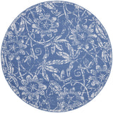 8' Ivory and Blue Floral Distressed Round Rug