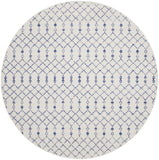 8' Ivory and Blue Geometric Round Rug