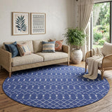 8' Navy Blue and Ivory Geometric Round Rug