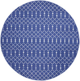 8' Navy Blue and Ivory Geometric Round Rug