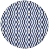 8' Ivory and Blue Geometric Round Rug