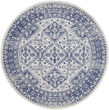 8' Ivory and Navy Blue Geometric Distressed Round Rug