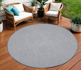 8' Ivory And Blue Round Geometric Indoor Outdoor Area Rug