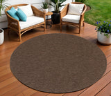 8' Dark Brown And Brown Round Geometric Indoor Outdoor Area Rug