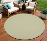 8' Ivory And Green Round Geometric Indoor Outdoor Area Rug