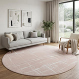 8' Pink and Ivory Abstract Round Rug