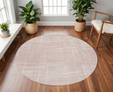 8' Pink and Ivory Abstract Round Rug