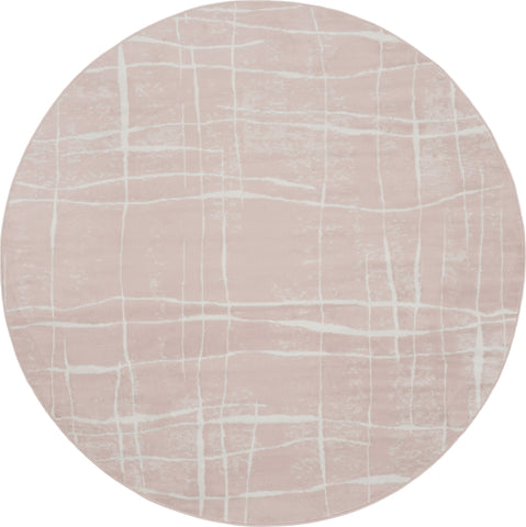 8' Pink and Ivory Abstract Round Rug
