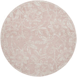 8' Pink and Ivory Floral Distressed Round Rug