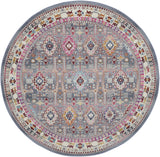 6' Ivory Pink And Gray Floral Distressed Round Rug