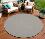 6' Ivory And Charcoal Round Geometric Indoor Outdoor Area Rug