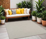 6' Ivory And Silver Square Geometric Indoor Outdoor Area Rug