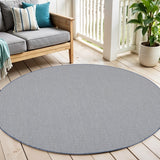 6' Ivory And Blue Round Geometric Indoor Outdoor Area Rug