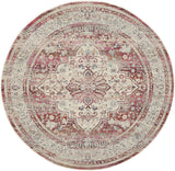 6' Ivory Red And Brown Floral Distressed Round Rug
