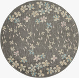 5' Beige And Gray Floral Round Rug