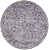 5' Gray and Beige Round Floral Power Loom Distressed Area Rug