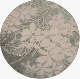 5' Gray And Pink Floral Round Rug