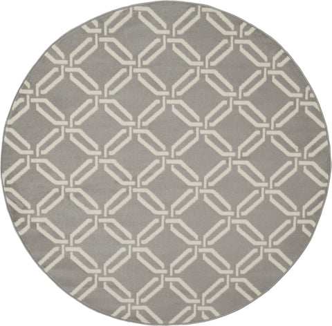5' Gray and Beige Trellis Round Rug