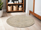 5' Beige And Gray Geometric Distressed Round Rug
