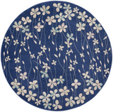 5' Navy Blue and Ivory Floral Round Rug
