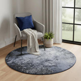 5' Black And Blue Abstract Round Rug