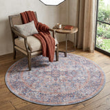 5' Blue and Purple Round Floral Power Loom Distressed Area Rug