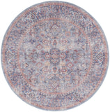 5' Blue and Purple Round Floral Power Loom Distressed Area Rug