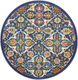 5' Blue Round Floral Power Loom Area Rug