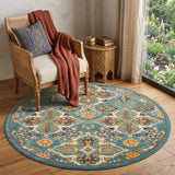 5' Teal and Ivory Round Floral Power Loom Area Rug