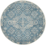 5' Ivory and Light Blue Oriental Distressed Round Rug