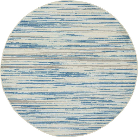 5' Ivory Blue and Gray Abstract Round Rug