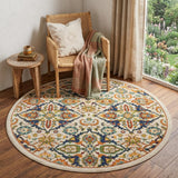 5' Ivory and Blue Round Floral Power Loom Area Rug