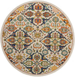5' Ivory and Blue Round Floral Power Loom Area Rug