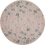 5' Pink Gray and Blue Botanical Leaves Round Rug