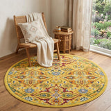 5' Yellow Round Floral Power Loom Area Rug