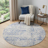 5' Ivory Blue and Gray Abstract Round Rug