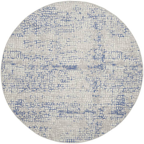 5' Ivory Blue and Gray Abstract Round Rug