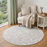 5' Gray and Ivory Floral Distressed Round Rug