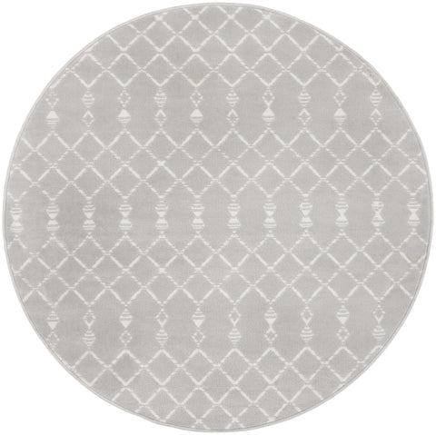 5' Gray and Ivory Geometric Round Rug