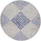 5' Beige Blue and Gray Geometric Round Rug