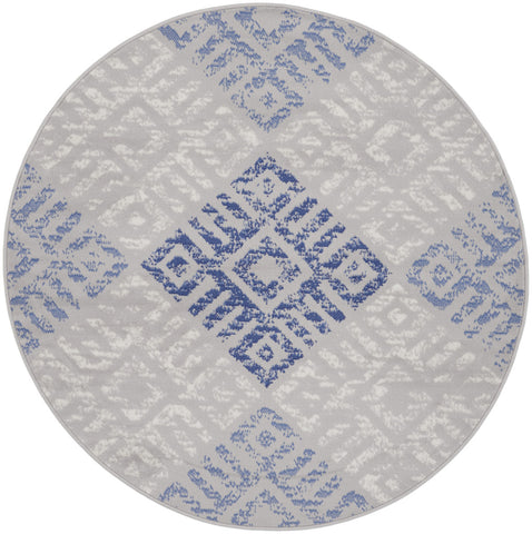 5' Beige Blue and Gray Geometric Round Rug