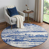 5' Ivory and Navy Blue Abstract Round Rug